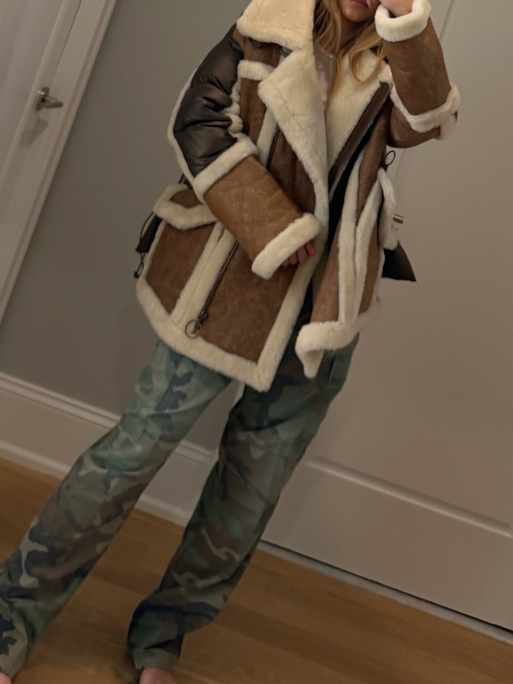 Nicole Benisiti Brown Shearling and Down Jacket - size S - NWOT - RARE COLOR